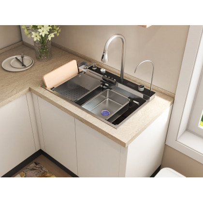 HMR - 29" Drop-in Workstation Kitchen Sink with Faucet Single Bowl Stainless Steel