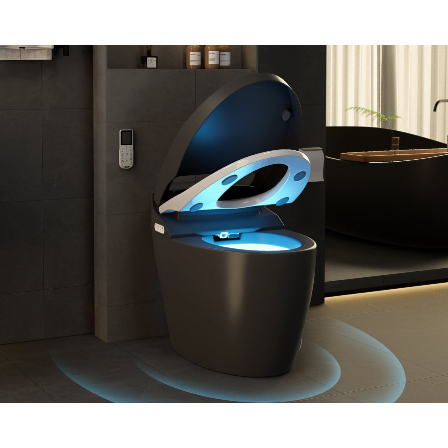 HMR Smart Bidet Toilet with Auto Open/Close Lid - Black, 1.28 GPF