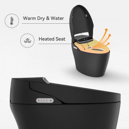 HMR Smart Bidet Toilet with Auto Open/Close Lid - Black, 1.28 GPF