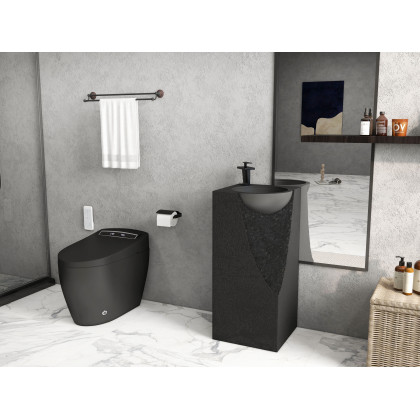 HMR Smart Bidet Toilet with Auto Open/Close Lid - Black, 1.28 GPF