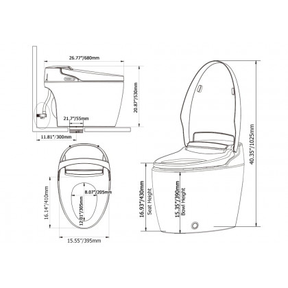 HMR Smart Bidet Toilet with Auto Open/Close Lid - Black, 1.28 GPF