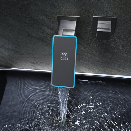HMR - Led Digital Temperature Display Bathroom Rotating Faucet in Dark Gray