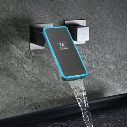 HMR - Led Digital Temperature Display Bathroom Rotating Faucet in Dark Gray