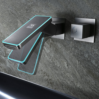 HMR - Led Digital Temperature Display Bathroom Rotating Faucet in Dark Gray