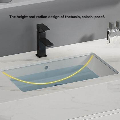 HMR 39" Modern Floating Stone Top Bathroom Vanity Set with Sink - White/Gold, Wall Mounted