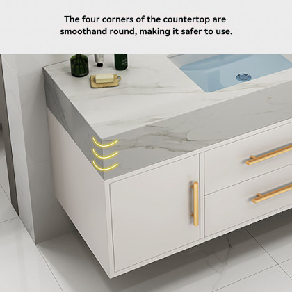 HMR 39" Modern Floating Stone Top Bathroom Vanity Set with Sink - White/Gold, Wall Mounted