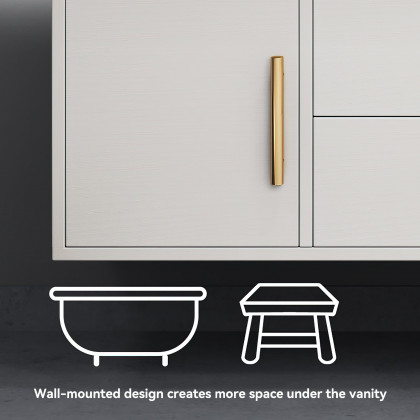HMR 39" Modern Floating Stone Top Bathroom Vanity Set with Sink - White/Gold, Wall Mounted