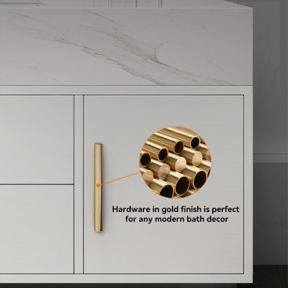 HMR 39" Modern Floating Stone Top Bathroom Vanity Set with Sink - White/Gold, Wall Mounted
