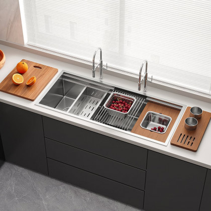 HMR - 43'' Stainless Steel 7 Pcs Kitchen Sink Rectangular Drop-in Single Bowl in Brushed