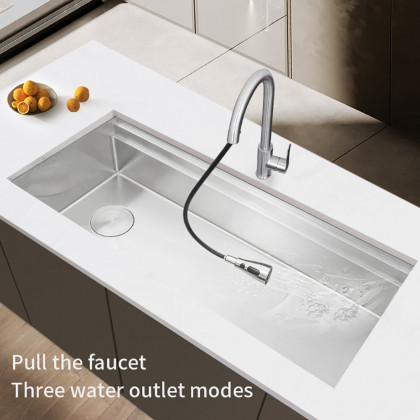 HMR - 43'' Stainless Steel 7 Pcs Kitchen Sink Rectangular Drop-in Single Bowl in Brushed