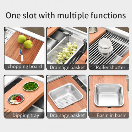 HMR - 43'' Stainless Steel 7 Pcs Kitchen Sink Rectangular Drop-in Single Bowl in Brushed