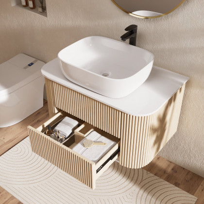 HMR - Bathroom Vanity Set 31.5" Farmhouse Floating Sintered Stone Bathroom Vanity with Sink