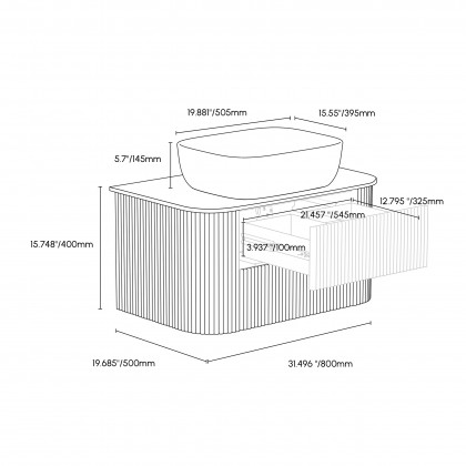 HMR - Bathroom Vanity Set 31.5" Farmhouse Floating Sintered Stone Bathroom Vanity with Sink