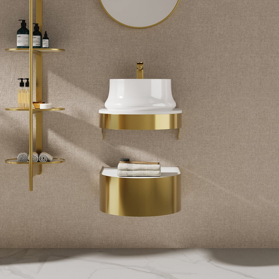 HMR - 18" Modern Luxury Floating Bathroom Vanity Set With Single Sink in Gold & White