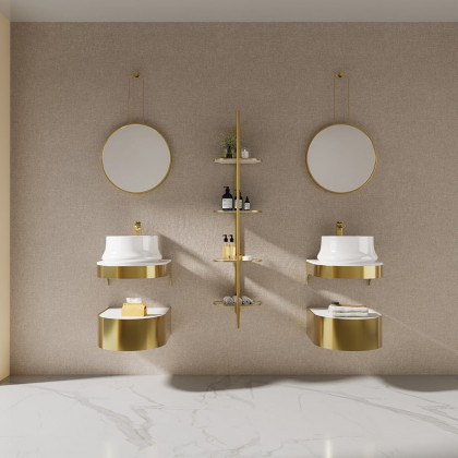 HMR - 18" Modern Luxury Floating Bathroom Vanity Set With Single Sink in Gold & White