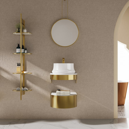 HMR - 18" Modern Luxury Floating Bathroom Vanity Set With Single Sink in Gold & White
