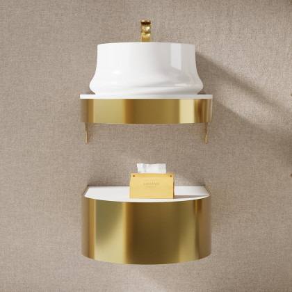 HMR - 18" Modern Luxury Floating Bathroom Vanity Set With Single Sink in Gold & White