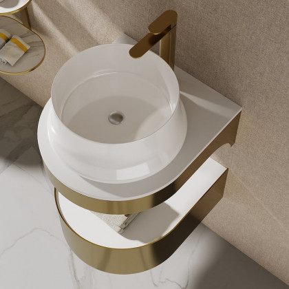 HMR - 18" Modern Luxury Floating Bathroom Vanity Set With Single Sink in Gold & White