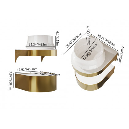 HMR - 18" Modern Luxury Floating Bathroom Vanity Set With Single Sink in Gold & White
