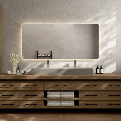 HMR - 48" Concrete Farmhouse Trough Bathroom Sink Cement Rectangular Gray Vessel Sink