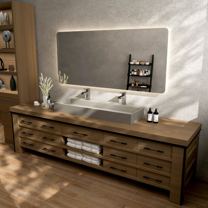 HMR - 48" Concrete Farmhouse Trough Bathroom Sink Cement Rectangular Gray Vessel Sink