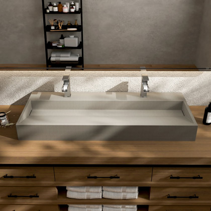HMR - 48" Concrete Farmhouse Trough Bathroom Sink Cement Rectangular Gray Vessel Sink