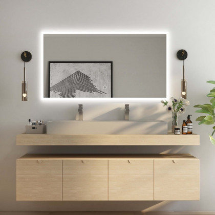 HMR - 48" Concrete Farmhouse Trough Bathroom Sink Cement Rectangular Gray Vessel Sink