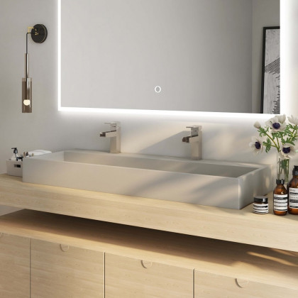 HMR - 48" Concrete Farmhouse Trough Bathroom Sink Cement Rectangular Gray Vessel Sink