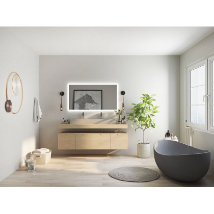 HMR - 48" Concrete Farmhouse Trough Bathroom Sink Cement Rectangular Gray Vessel Sink