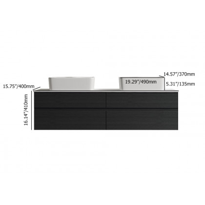 HMR Modern Floating Bathroom Vanity Set with Faux Marble Top & Double Ceramic with Vessel Sink - Black, 60"