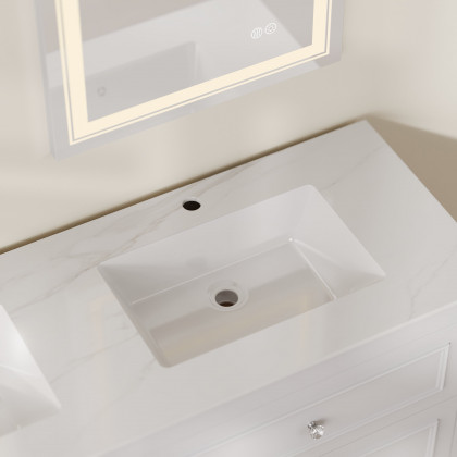 HMR - Bathroom Vanity Set 58.6"Modern Floating Ceramic Bathroom Vanity White with Double Sinks