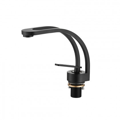 HMR - Modern Single Hole 1-Handle C-Shaped Spout Bathroom Sink Faucet in Black Solid Brass