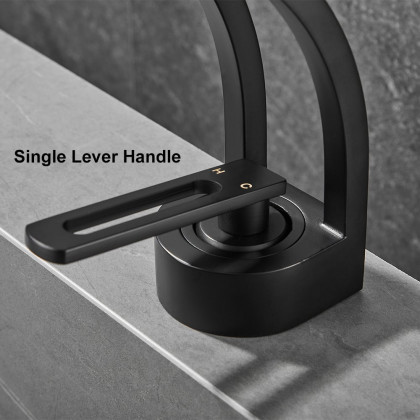 HMR - Modern Single Hole 1-Handle C-Shaped Spout Bathroom Sink Faucet in Black Solid Brass
