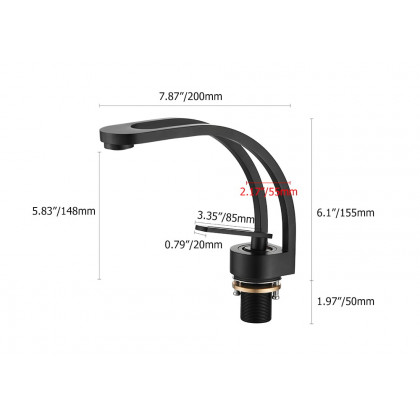 HMR - Modern Single Hole 1-Handle C-Shaped Spout Bathroom Sink Faucet in Black Solid Brass