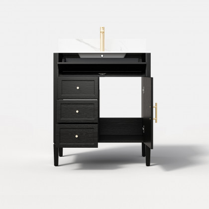 HMR - Bathroom Vanity Set 29.9'' Modern Freestanding Sintered Stone Bathroom Black with Sink