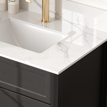 HMR - Bathroom Vanity Set 29.9'' Modern Freestanding Sintered Stone Bathroom Black with Sink