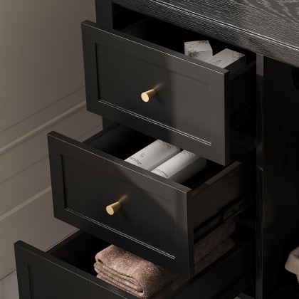 HMR - Bathroom Vanity Set 29.9'' Modern Freestanding Sintered Stone Bathroom Black with Sink