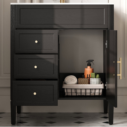HMR - Bathroom Vanity Set 29.9'' Modern Freestanding Sintered Stone Bathroom Black with Sink