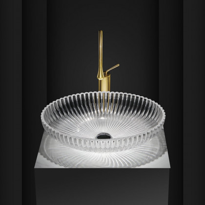 HMR - Modern Oval Clear Vessel Sink Transparent Crystal Glass Bathroom Wash Sink with Drain