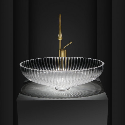 HMR - Modern Oval Clear Vessel Sink Transparent Crystal Glass Bathroom Wash Sink with Drain