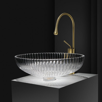 HMR - Modern Oval Clear Vessel Sink Transparent Crystal Glass Bathroom Wash Sink with Drain