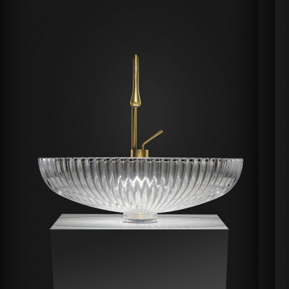 HMR - Modern Oval Clear Vessel Sink Transparent Crystal Glass Bathroom Wash Sink with Drain
