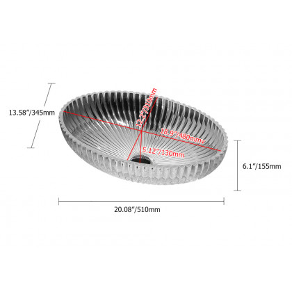 HMR - Modern Oval Clear Vessel Sink Transparent Crystal Glass Bathroom Wash Sink with Drain
