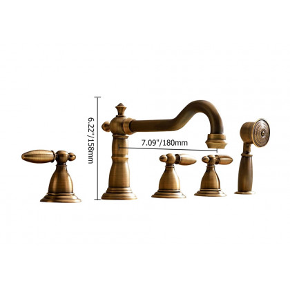 HMR - Deck Mounted Roman Bathtub Faucet with Handshower Solid Brass in Antique Brass