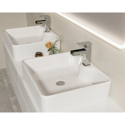 HMR Modern Floating Bathroom Vanity Set with Faux Marble Top & Double Ceramic with Vessel Sink - White, 60"