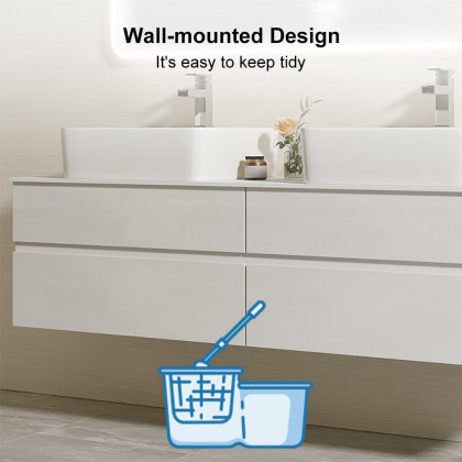 HMR Modern Floating Bathroom Vanity Set with Faux Marble Top & Double Ceramic with Vessel Sink - White, 60"