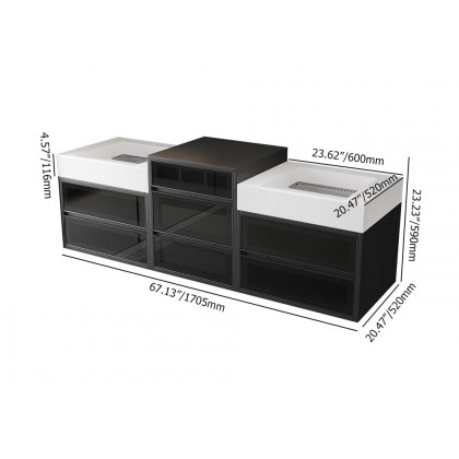 HMR - 67" Floating Double Bathroom Vanity and Center Tower Black with Faux Marble Top
