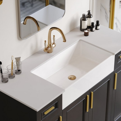 HMR - 48" Black Freestanding Single Farmhouse Sink Bathroom Vanity with Ceramic Top