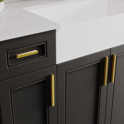 HMR - 48" Black Freestanding Single Farmhouse Sink Bathroom Vanity with Ceramic Top