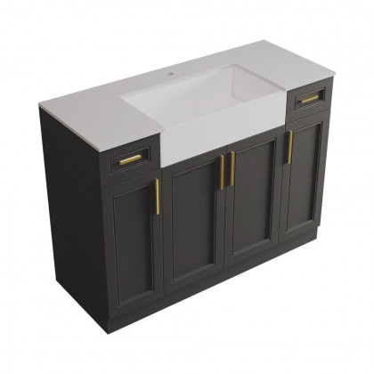 HMR - 48" Black Freestanding Single Farmhouse Sink Bathroom Vanity with Ceramic Top